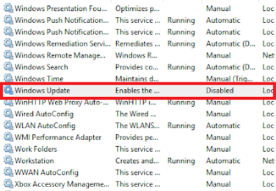 Disable Windows 10 Update via Services
