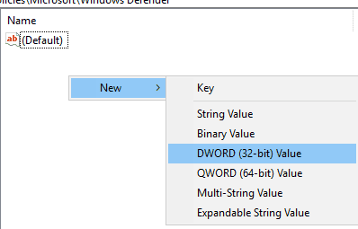 select DWORD (32 bit) Value