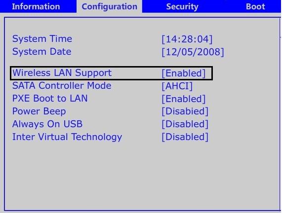 Прописать wifi в bios