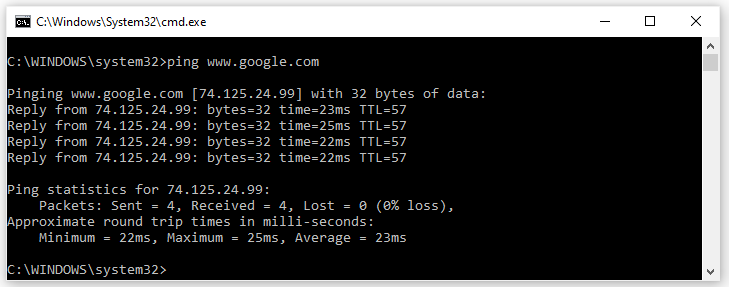 Ping Google to check the internet Connectivity