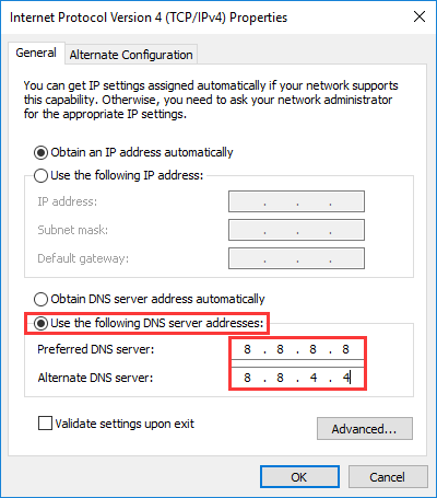 Use the following DNS server address