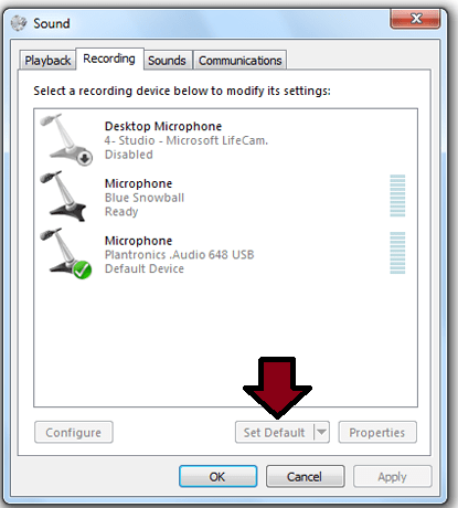Microphone and click Set Default