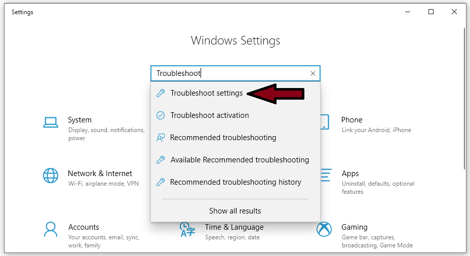 Troubleshoot Settings