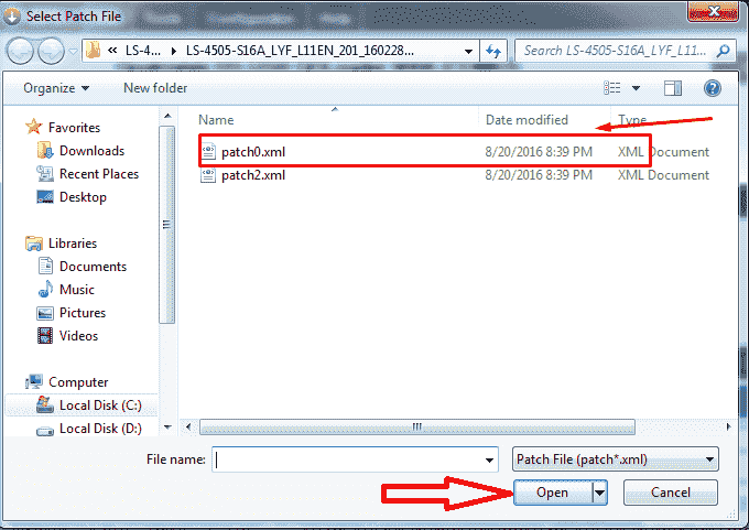 select the patch0.xml file in this window then click Open