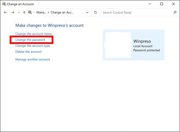 How to change another user's password in Windows 10
