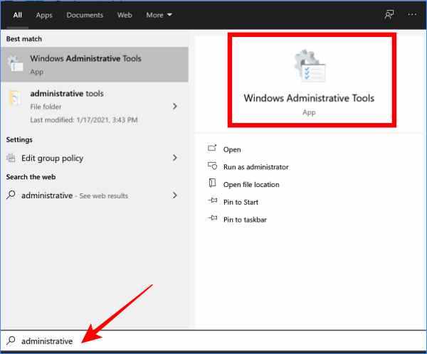 windows 10 administrative tools missing