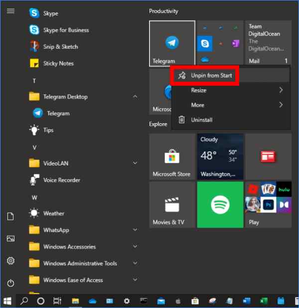 Remove applications from the Start Menu
