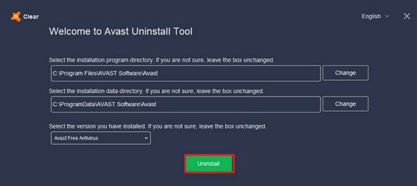 Using the Avast uninstall utility