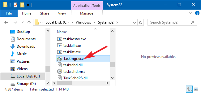 Browse to taskmgr.exe in File Explorer