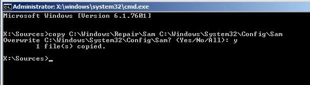 Copy SAM File from Repair Folder