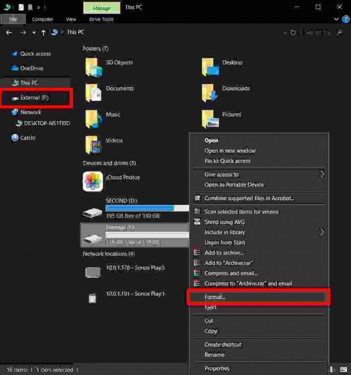 how to force format external hard drive win 10