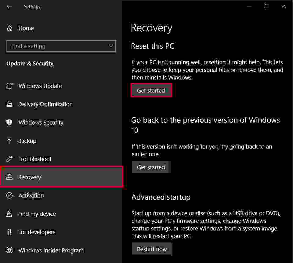 How to Factory Reset Windows 10 Through Settings