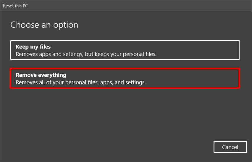 returning windows 10 to factory settings