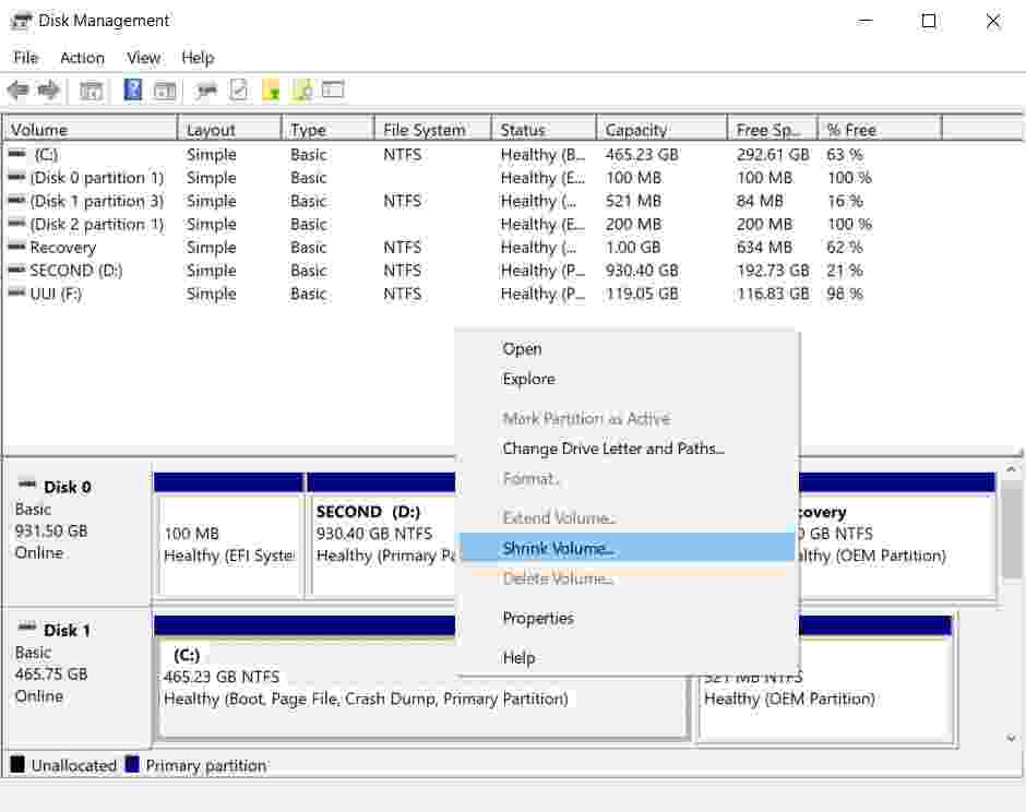 How to partition a Windows 10 hard disk