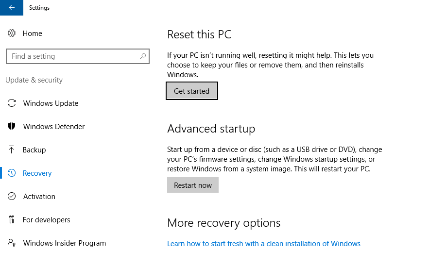 Reset your Windows 10