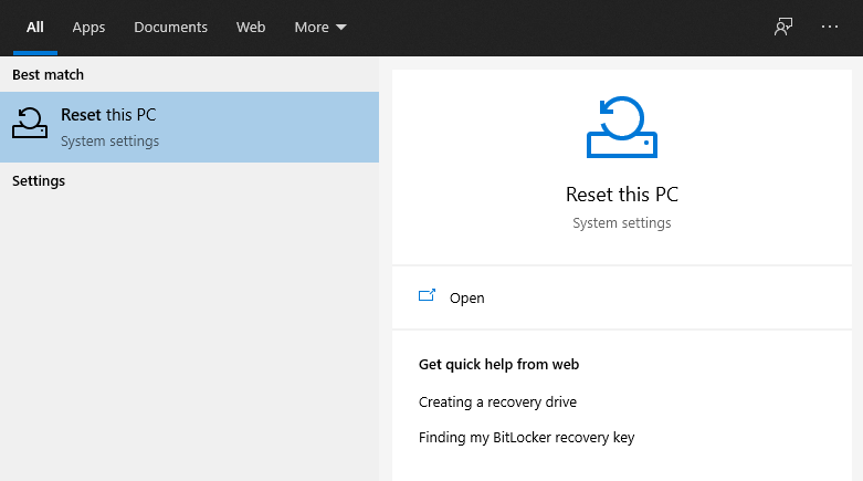 Reset your Windows 10