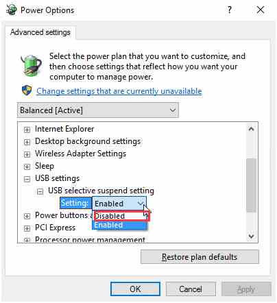 Change the USB Selective Suspend Settings