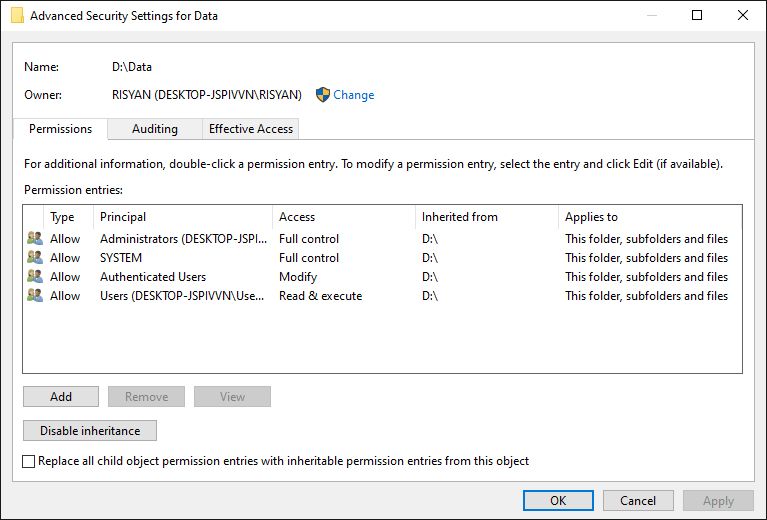 Change File Ownership Settings