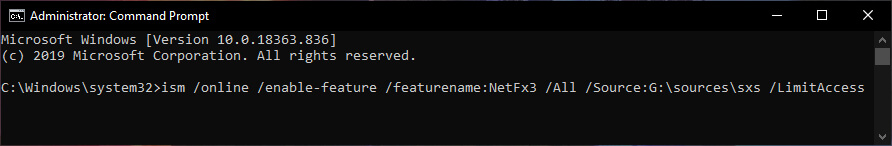 Enable .NET Framework Using DISM Command