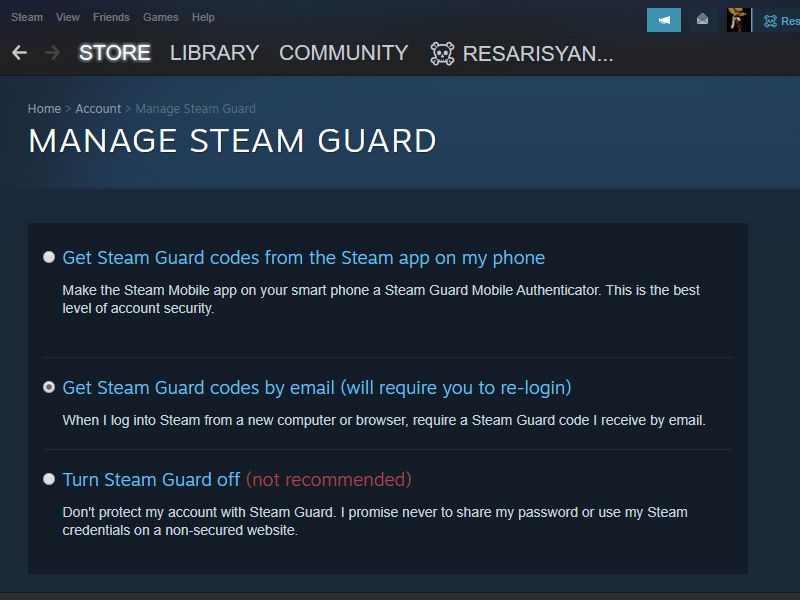 Enable Steam Guard Security