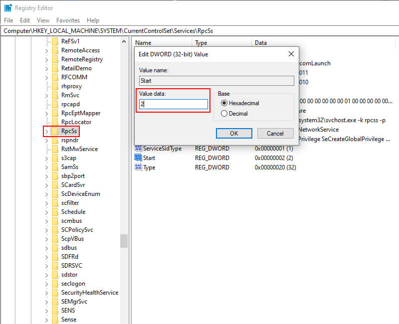 Force RPC Services To Start Using Registry Editor
