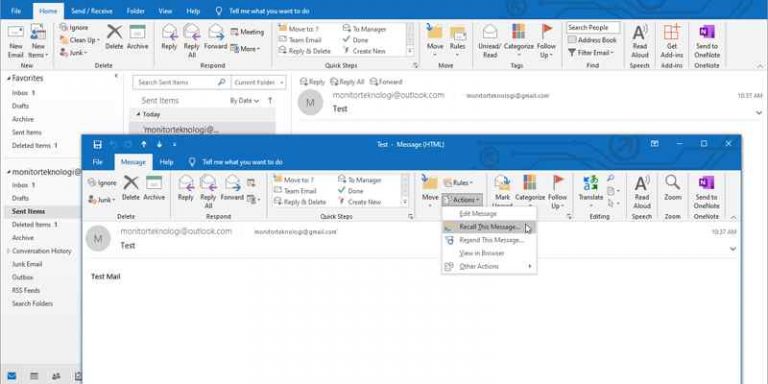 how to find sent mail in outlook
