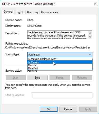 Make sure the DNS and DHCP client are running