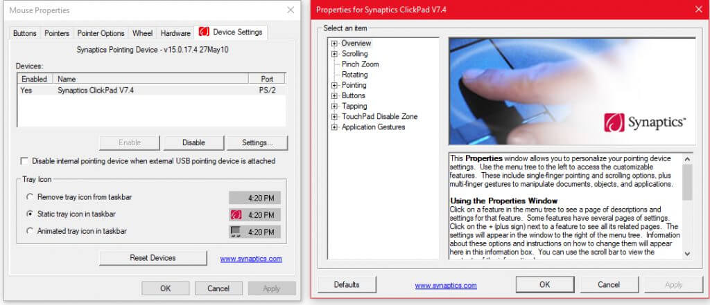 Manufacturer Touchpad Settings