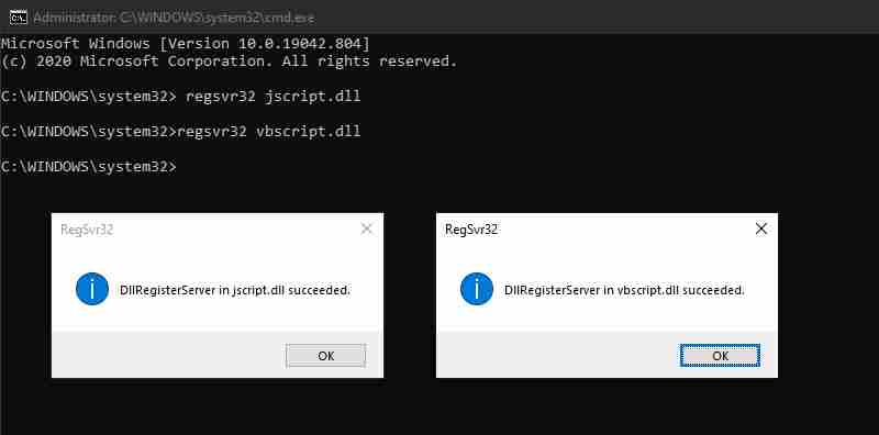 Re-register Jscript.dll and Vbscript.dll