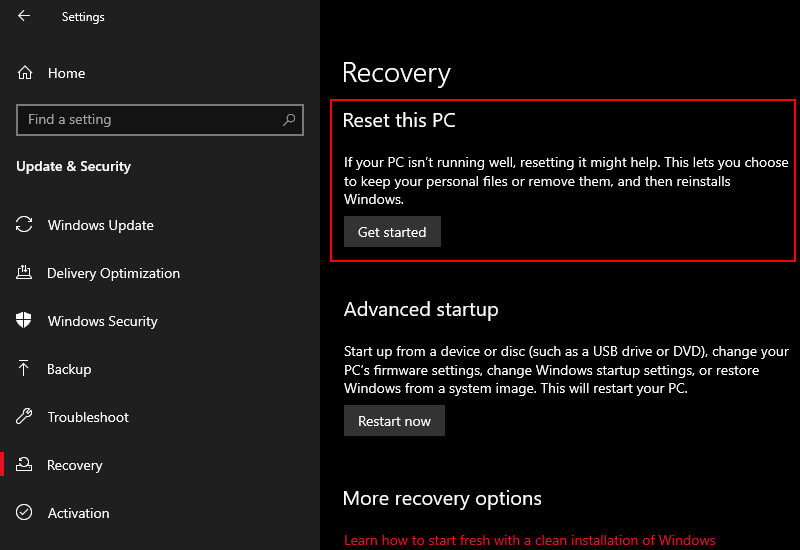 Reset Windows 10 (Last Choice)