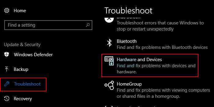 Run Hardware And Device Troubleshooting Tool