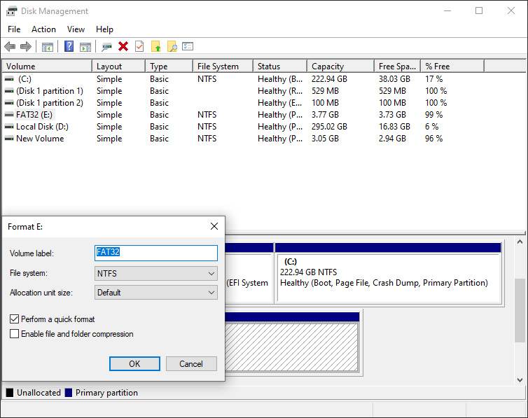 Try Formatting Through Disk Management