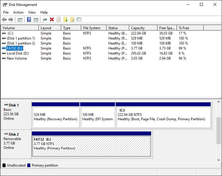 Try Formatting Through Disk Management