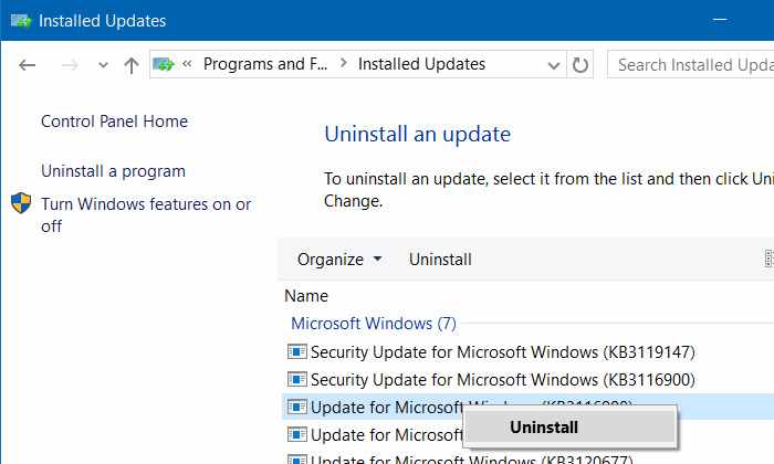 Uninstall the Latest Windows Updates