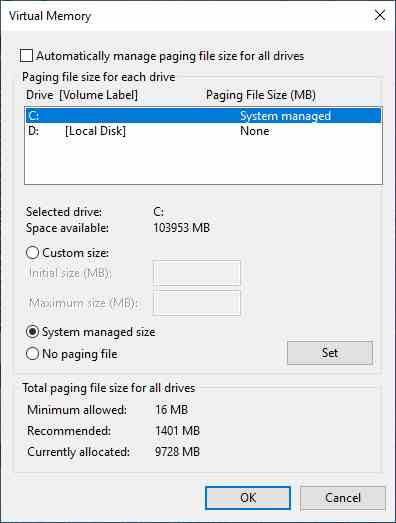 Adjust Virtual Memory Settings