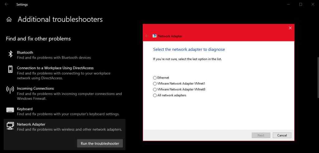 Run Network Adapter Troubleshooter