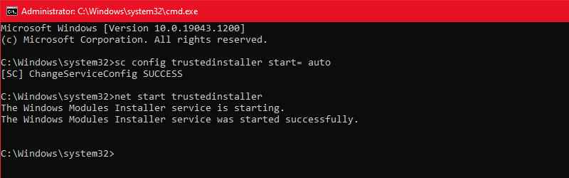 Start TrustedInstaller Using Command Prompt