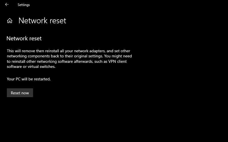 Use Network Reset Tool