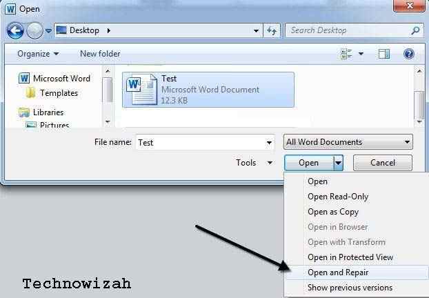 Open Word Files with Open and Repair Features