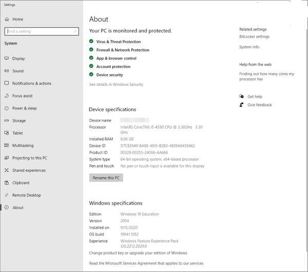 See Computer specifications in Windows 10