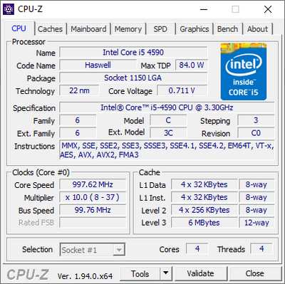 View the type and specifications of the laptop using the CPU-Z application